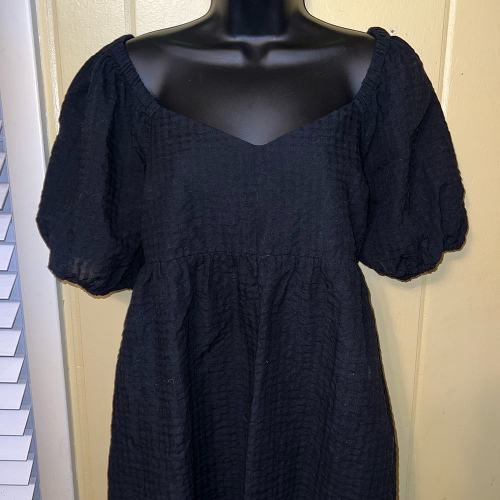 Old Navy Black Smocked Puff Sleeve Y2K Casual Chic Fit & Flare Mini Dress Size S - Picture 6 of 10